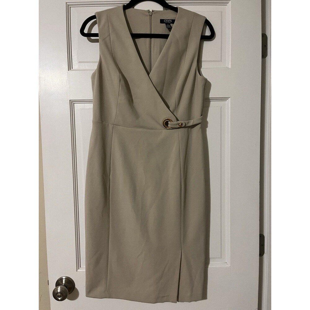 Chaps Women’s Size 8 Beige Solid V-Neck Sleeveless Wrap Sheath Knee Dress